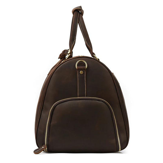 Travel Weekender Leather Duffel Bag With Shoe Pocket