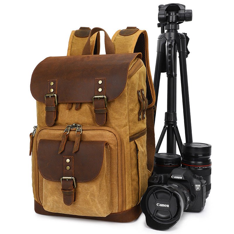 Waterproof Camera Canvas School Backpack Retro Style 17 inch for DSLR SLR