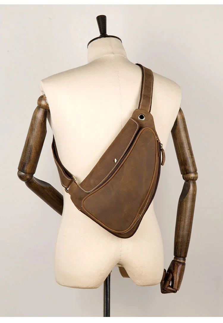 Vintage Crazy Horse Leather Mens Sling Bag