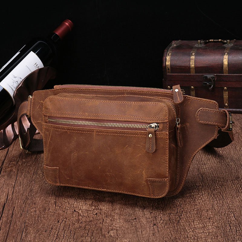 Men's Zipper Crossbody Sling Leather Bag