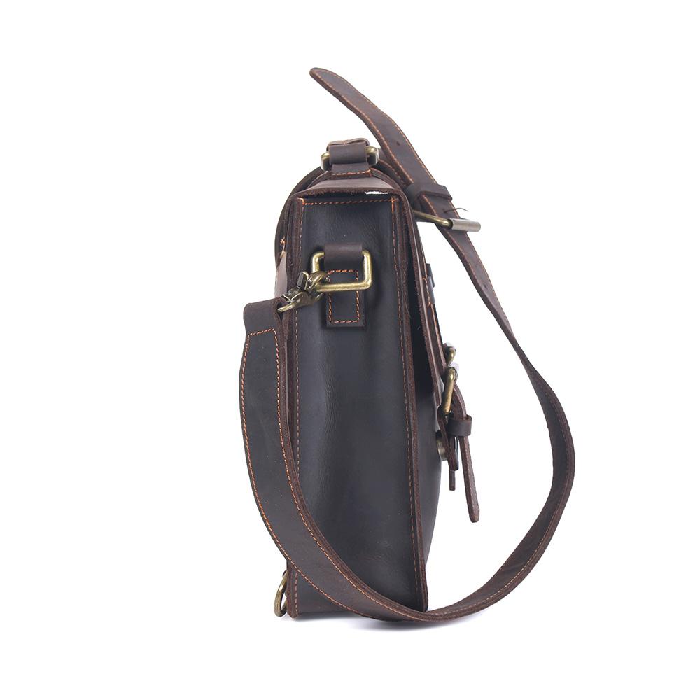 Coffee Leather Laptop Shoulder Bag
