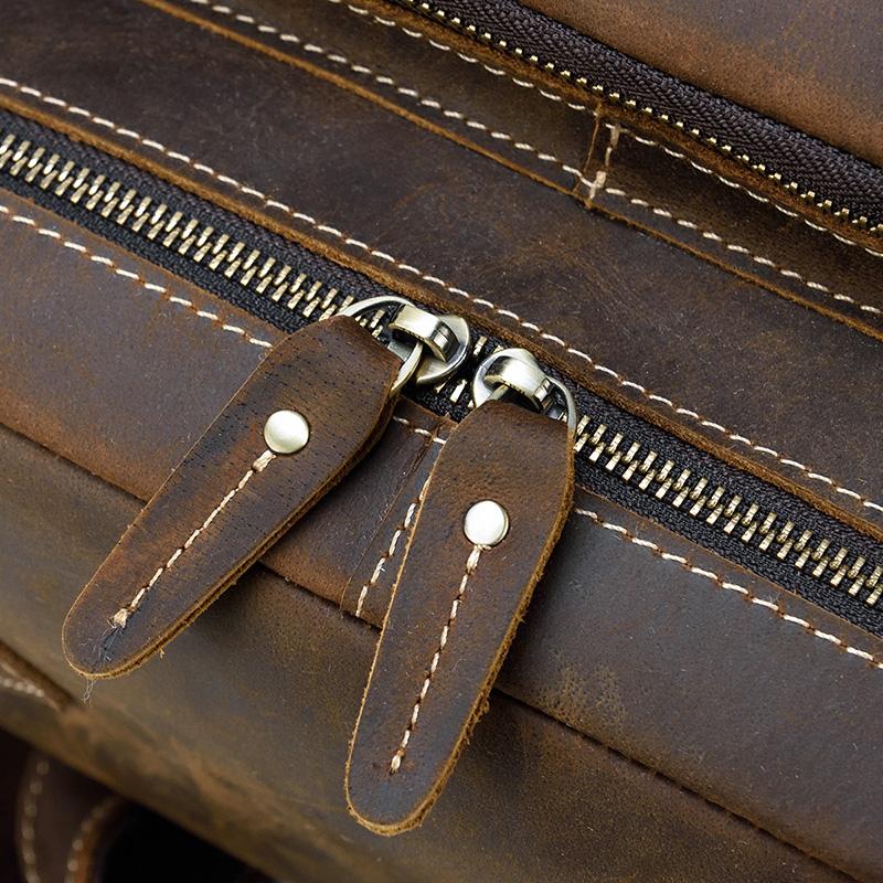 Large Zipper Handmade School Leather Backpack for Men