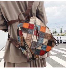 Load image into Gallery viewer, Small Patchwork Zipper Leather Backpack Bag for women
