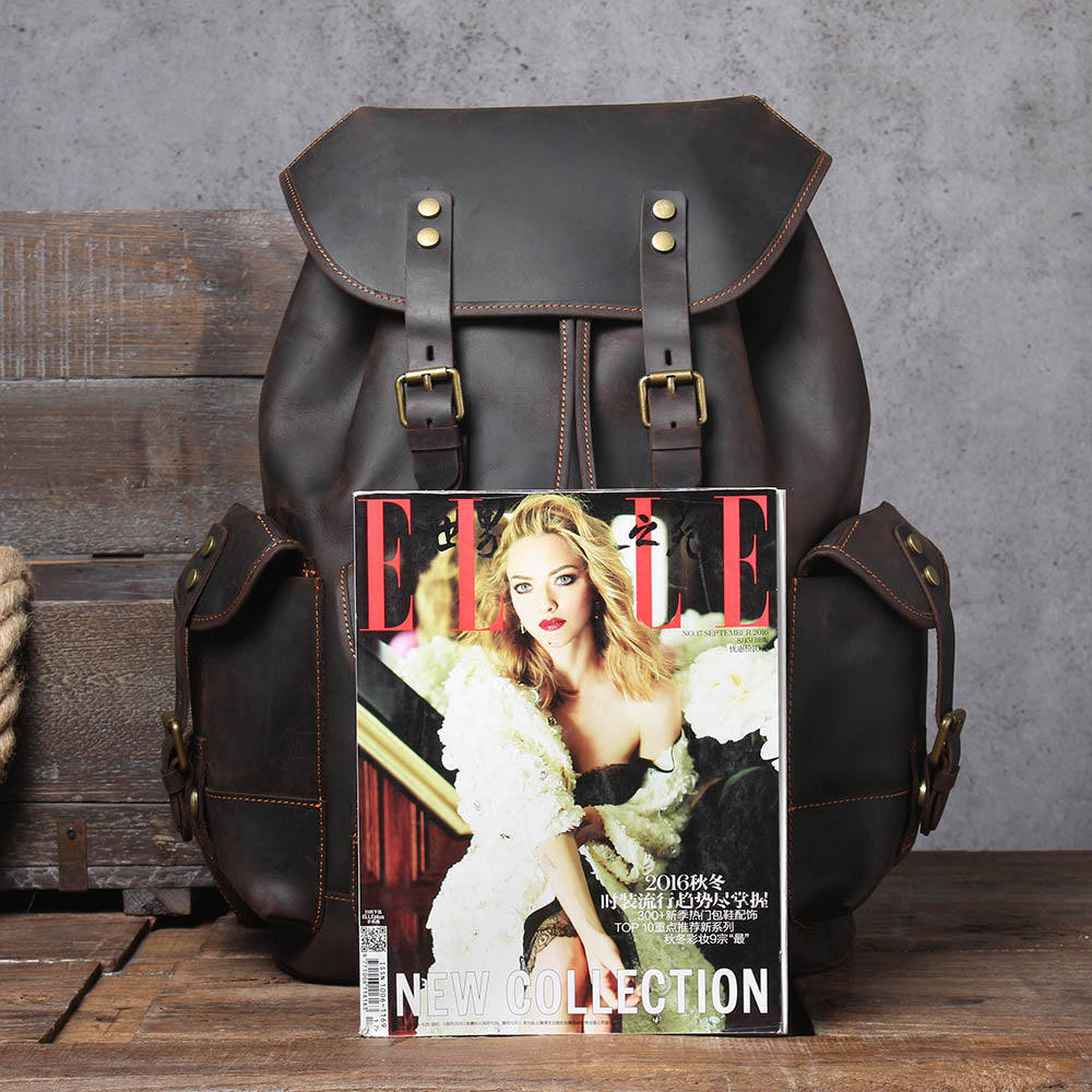 Dark Coffee Leather Full Grain School Backpack