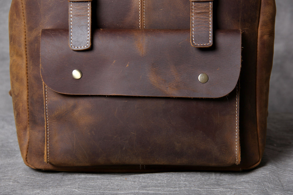 Retro Leather School Backpack for Men