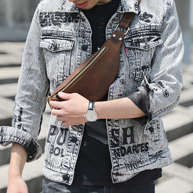 Men's Leather Simple Sling Bag