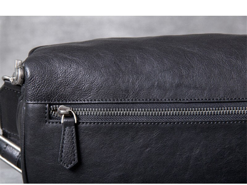 Black Leather Crossbody Sling Bag for Men