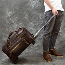 Load image into Gallery viewer, Coffee Leather Trolley Bag Carry on
