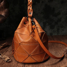 Load image into Gallery viewer, Stitching Leather Drawstring Bucket Bags
