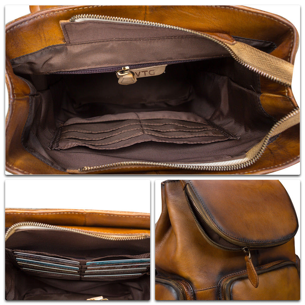 Vintage Womens Brown Leather Backpack Purse Designer Laptop Book Bag for Women