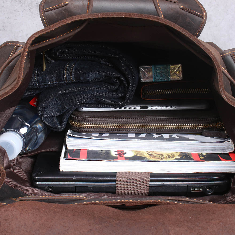 Dark Coffee Leather Full Grain School Backpack