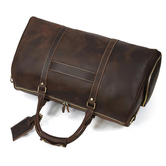 Travel Weekender Leather Duffel Bag With Shoe Pocket