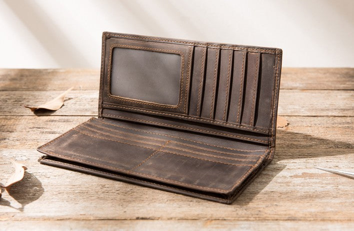 Vintage Slim Cool long Wallet Leather Wallet Bifold Long Wallets
