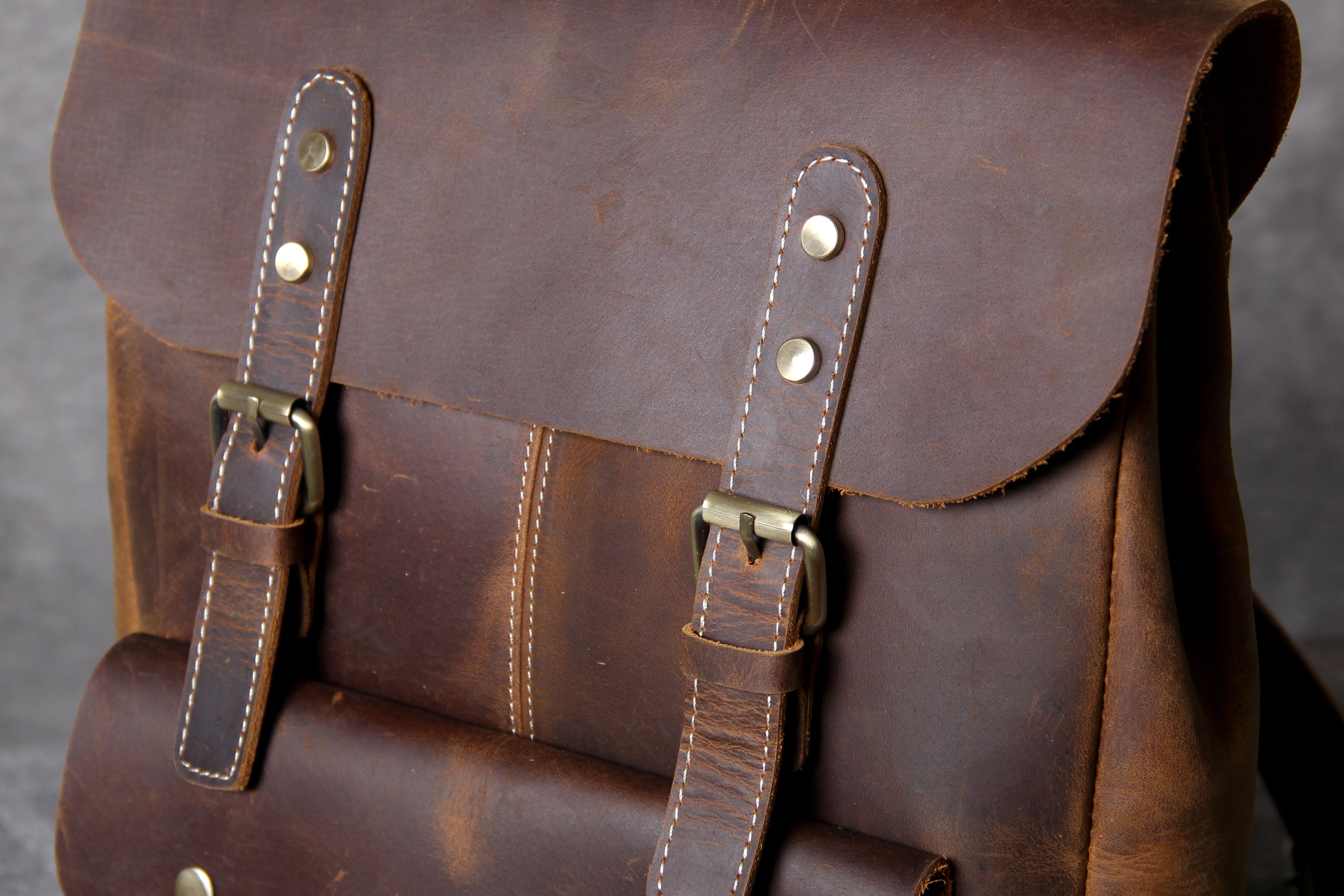 Retro Leather School Backpack for Men