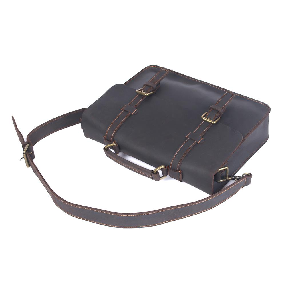 Coffee Leather Laptop Shoulder Bag