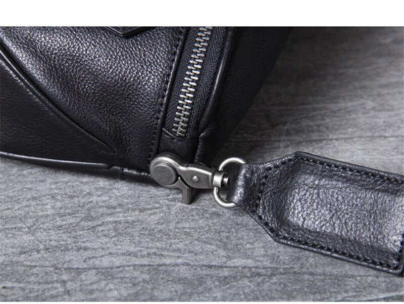 Black Leather Crossbody Sling Bag for Men