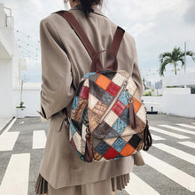 Load image into Gallery viewer, Small Patchwork Zipper Leather Backpack Bag for women
