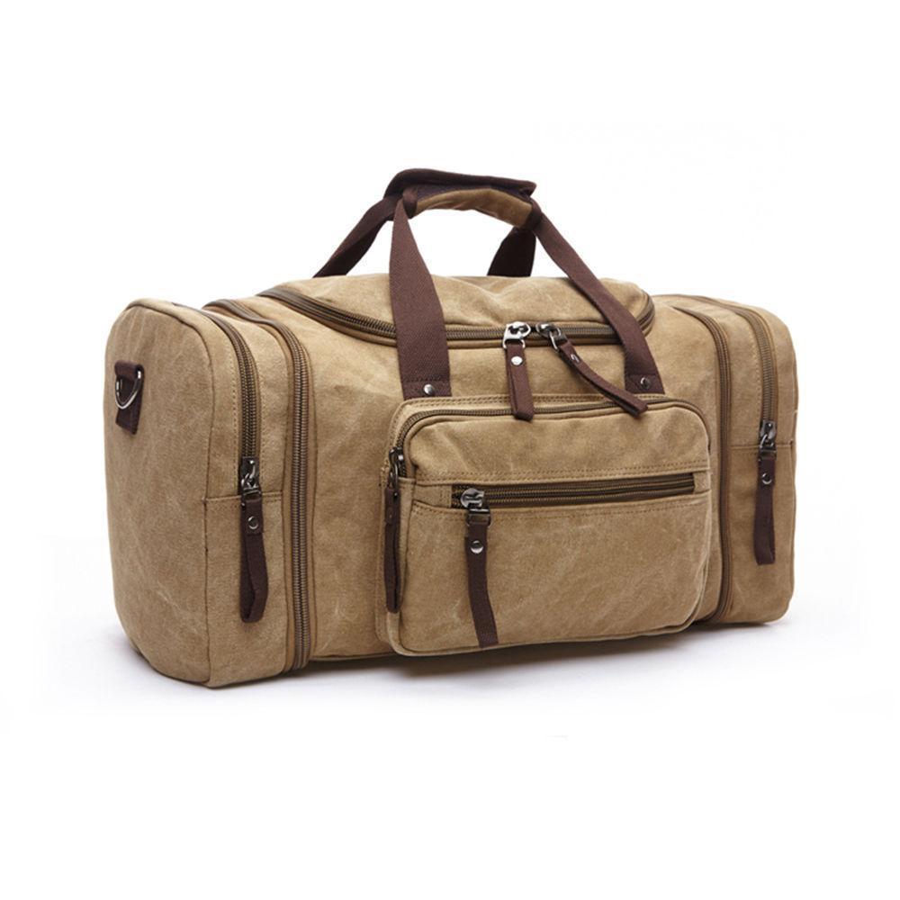 Men's Oversize Canvas Travel Bags Large Capacity Carry On Luggage Weekend Bag
