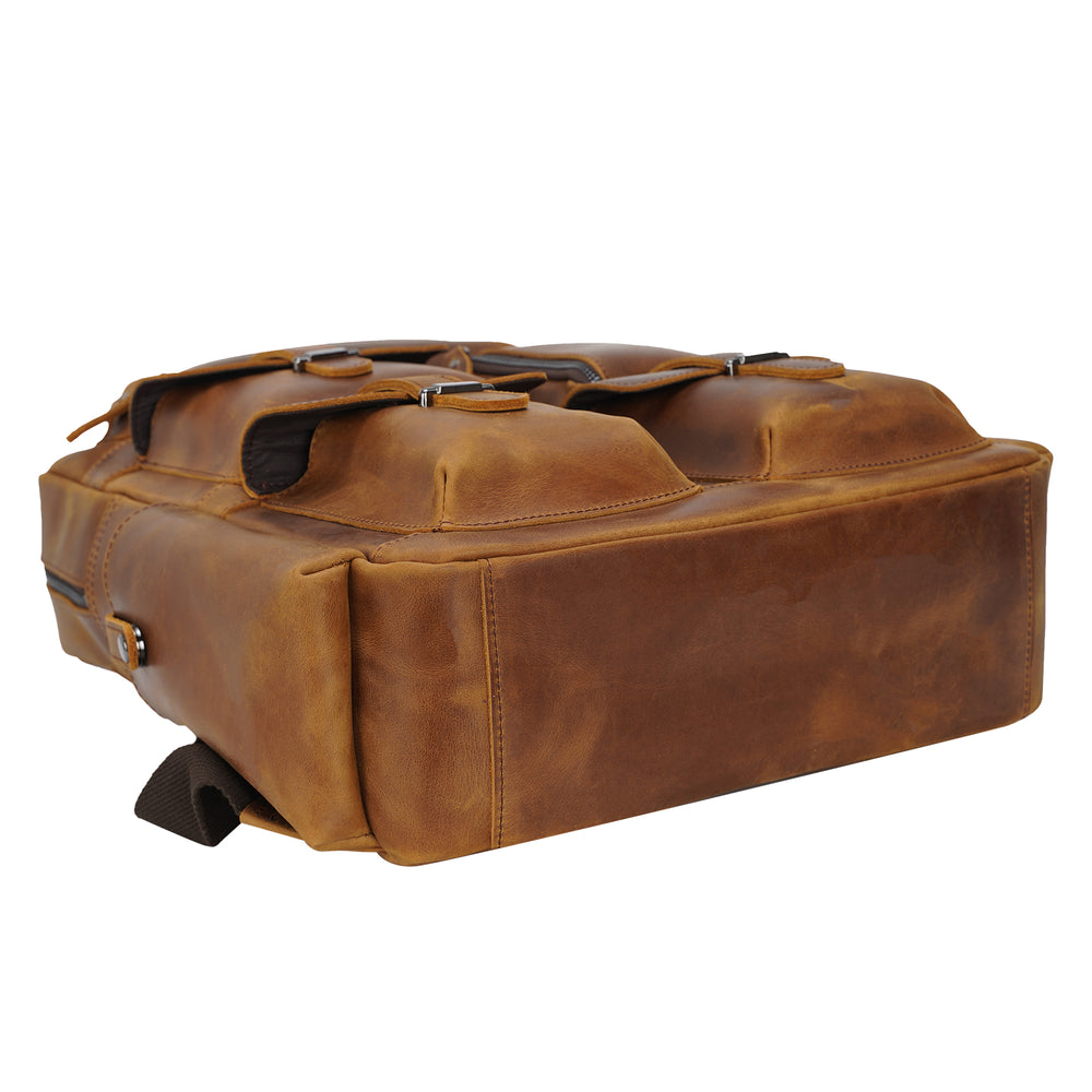 Cowhide Leather Multiple Laptop School Backpack Day pack Travel Bag Satchel with Zippers