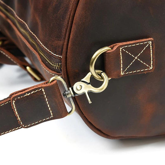 Travel Weekender Leather Duffel Bag With Shoe Pocket