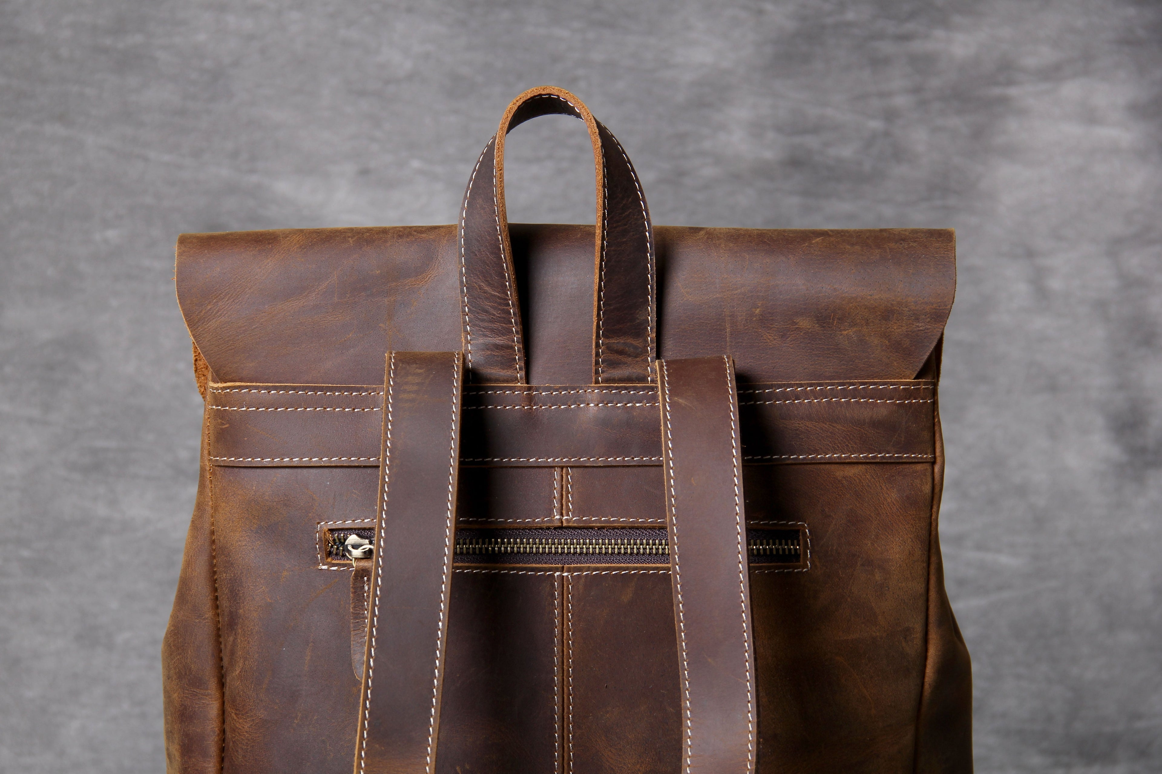 Retro Leather School Backpack for Men