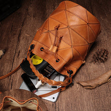 Load image into Gallery viewer, Stitching Leather Drawstring Bucket Bags
