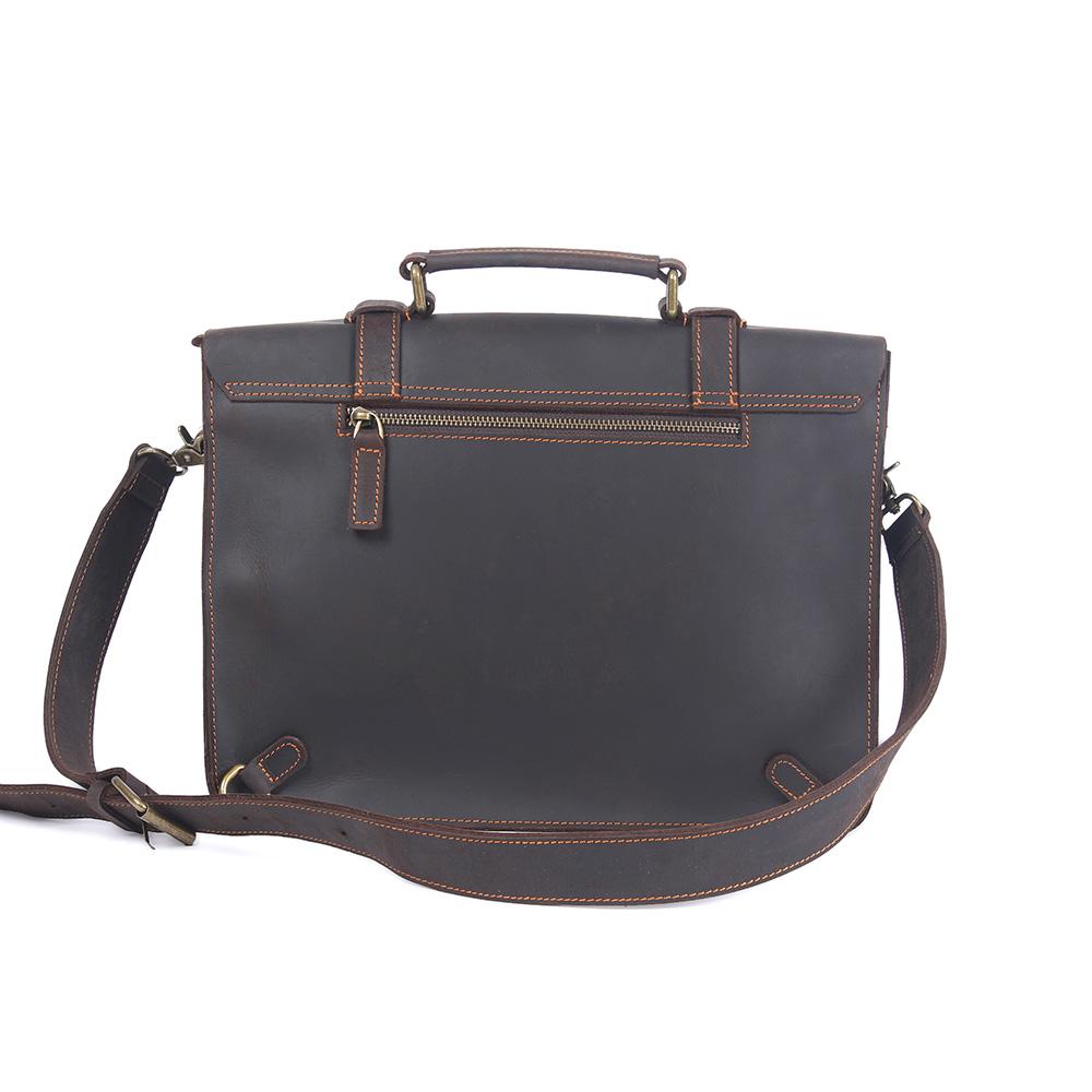 Coffee Leather Laptop Shoulder Bag