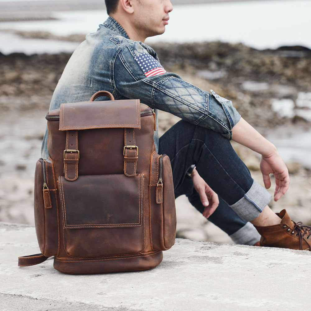 Large Brown Leather School Backpack