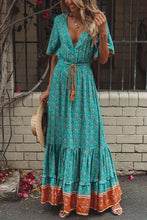 Load image into Gallery viewer, Boho Floral Print Short Sleeve Maxi Dress
