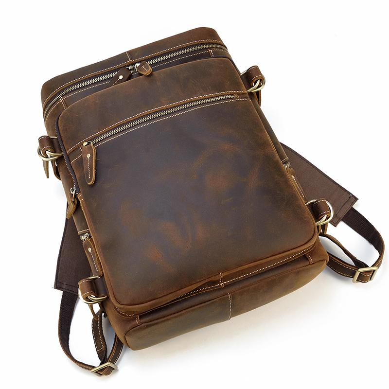 Large Zipper Handmade School Leather Backpack for Men
