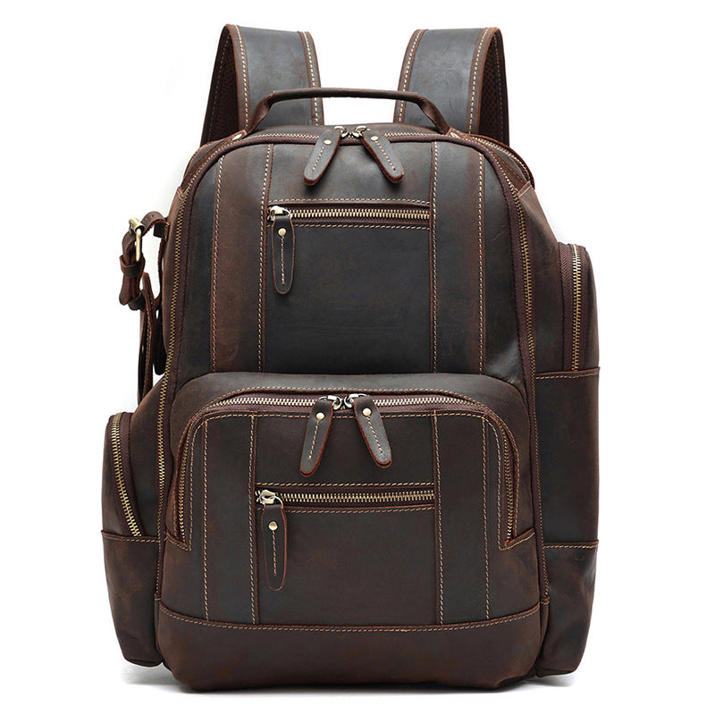 Men's Vintage Full Grain Leather 15.6 Inch Laptop School Backpack Camping Travel 24L Rucksack