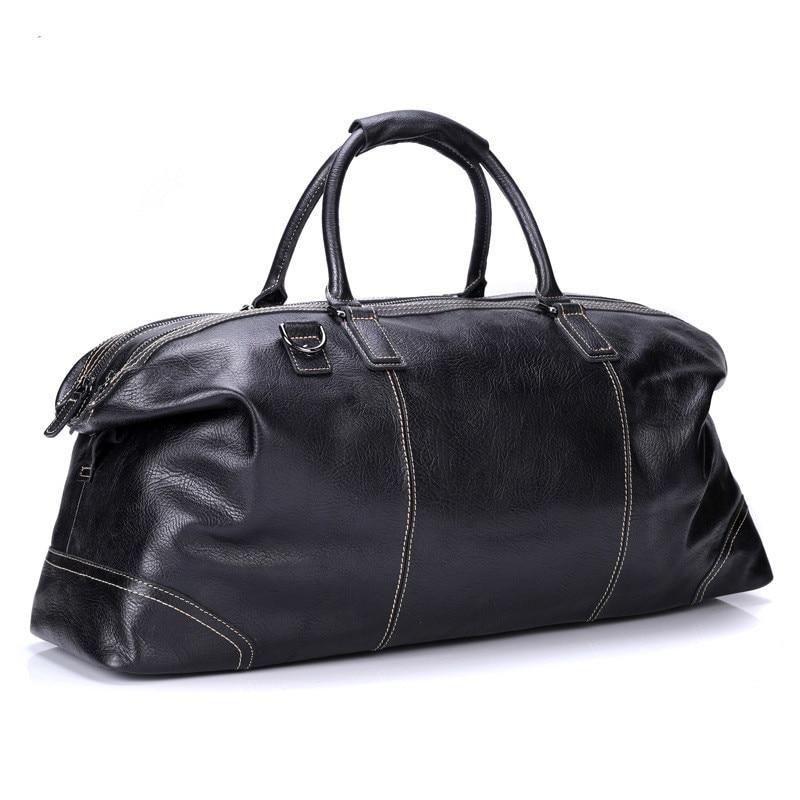 Black Full Grain Travel Weekender Duffel Bag for Men