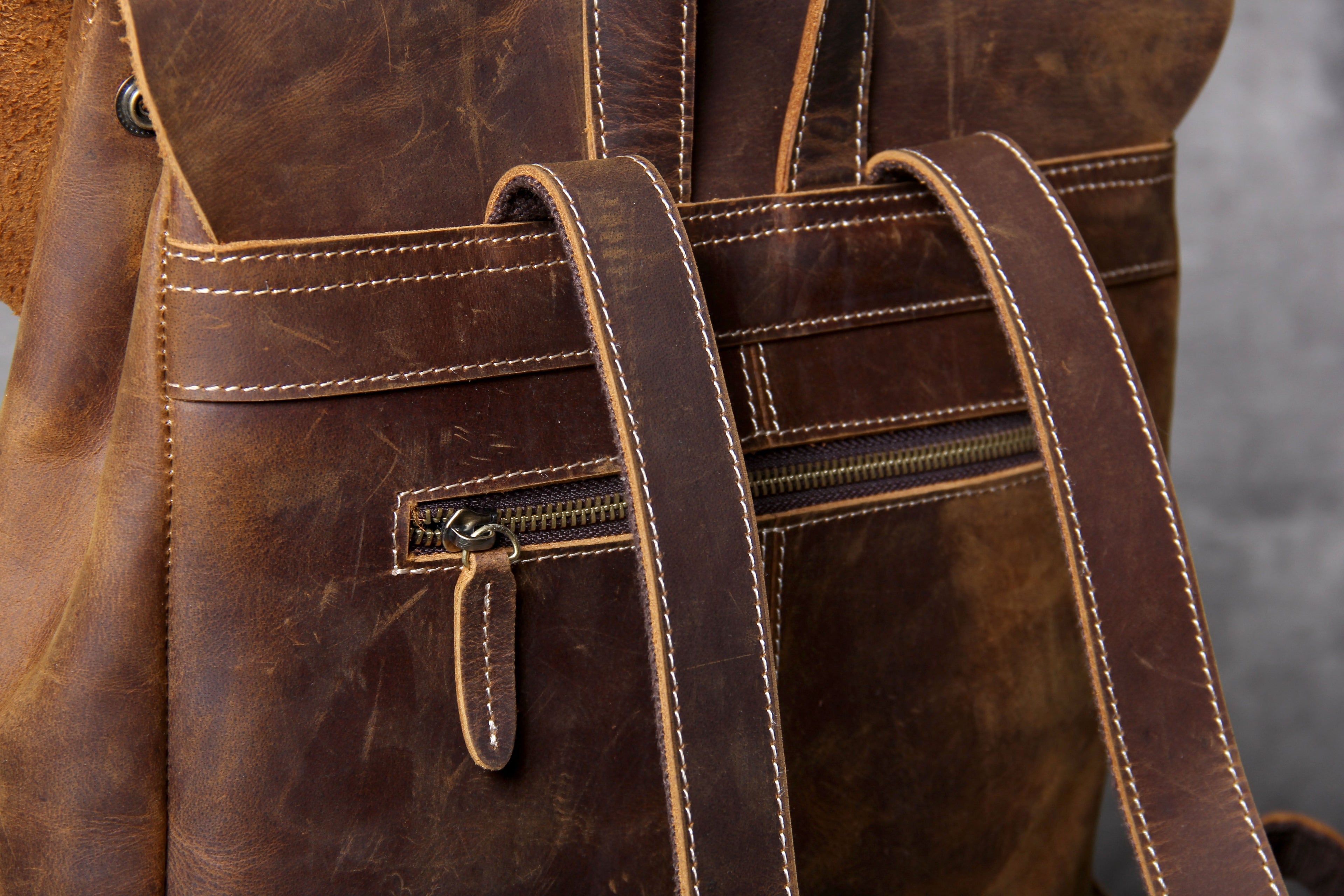 Retro Leather School Backpack for Men