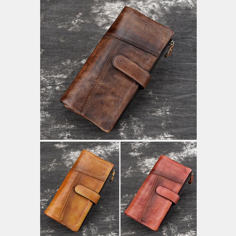 Full Grain Leather Wallet Distressed Trifold Purse Anniversary Gift  For Women