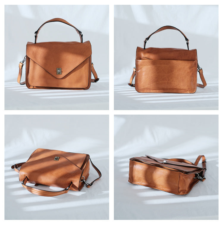 Modern Womens Brown Leather Satchels Leather Messenger Bag For Women