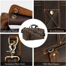Load image into Gallery viewer, Brown Leather Travel Weekender Bag with Front Pocket
