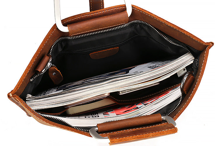 Handmade Crazy Horse Leather Laptop Bag Handbag Men Briefcase