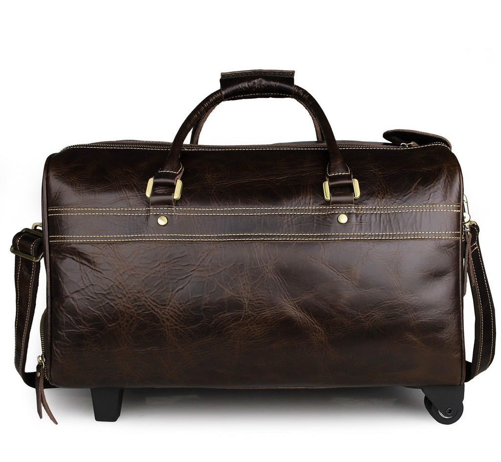 Coffee Leather Trolley Bag Carry on