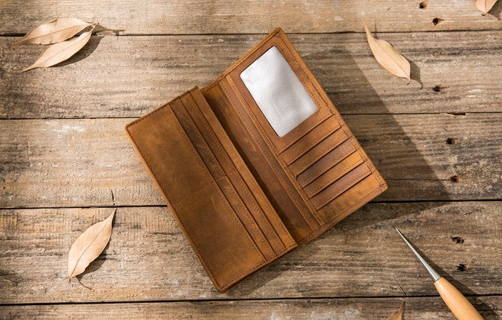 Vintage Slim Cool long Wallet Leather Wallet Bifold Long Wallets