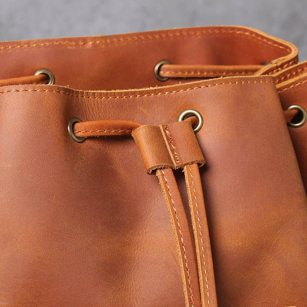 Dark Coffee Leather Full Grain School Backpack