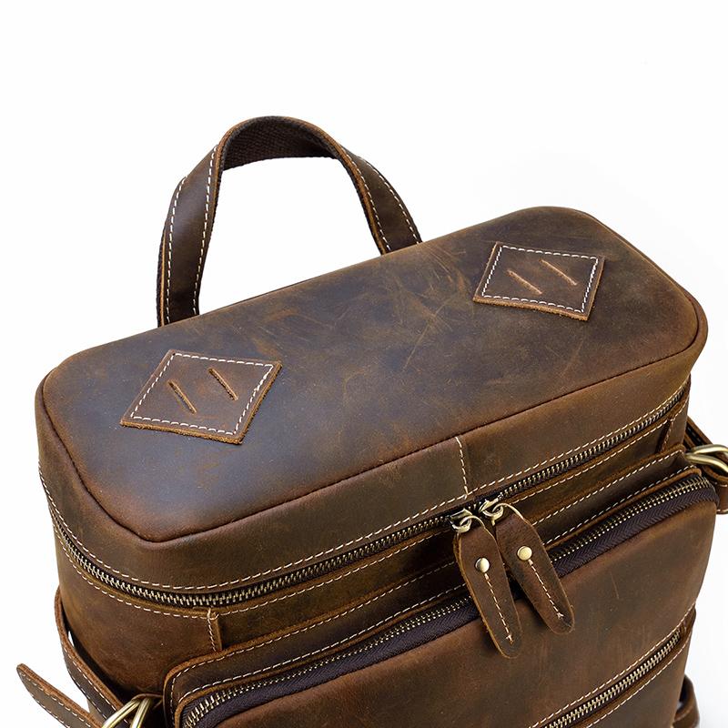 Large Zipper Handmade School Leather Backpack for Men