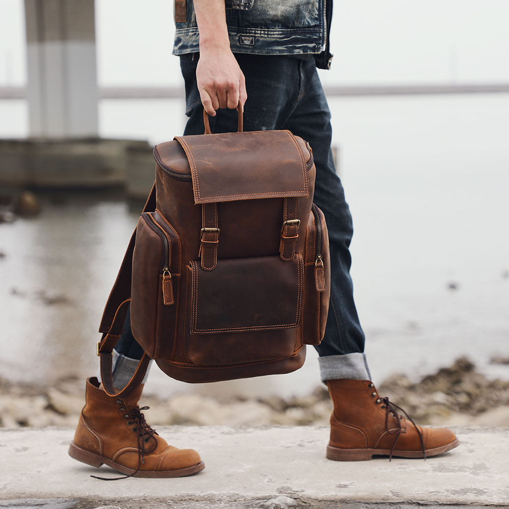 Large Brown Leather School Backpack