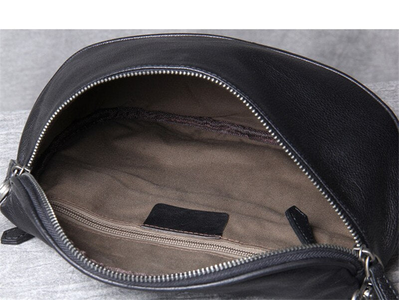 Black Leather Crossbody Sling Bag for Men