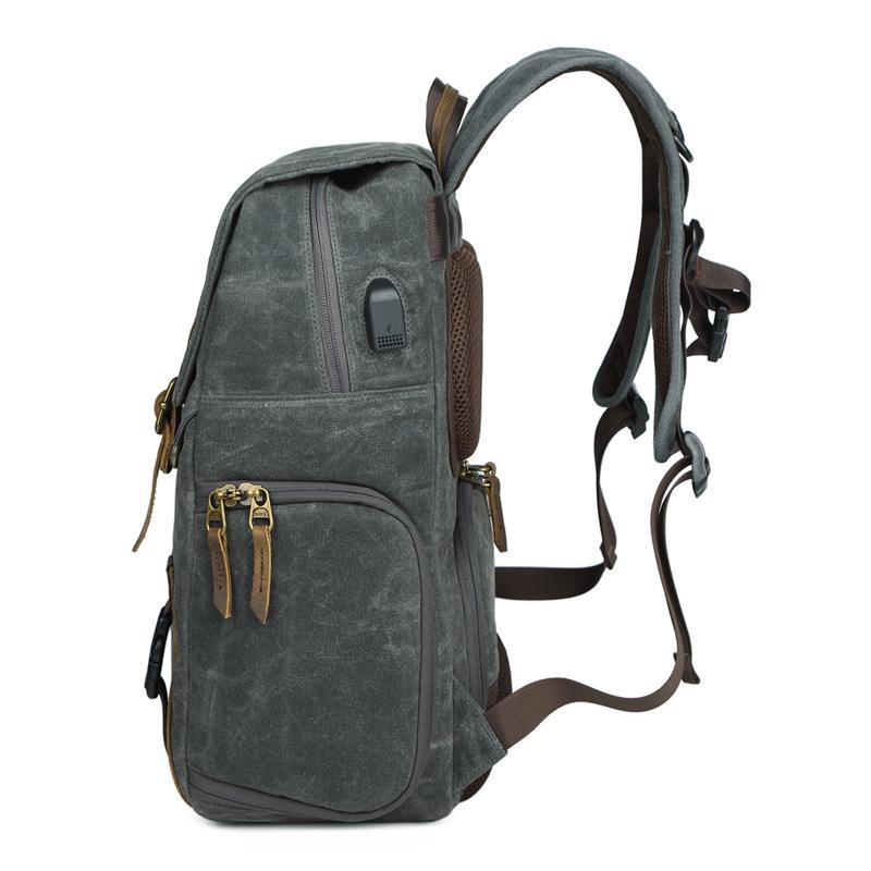 Shockproof DSLR Backpack Waterproof Waxed Canvas Camera Bag