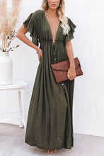 Load image into Gallery viewer, Button Drawstring Waist Maxi Cover Dress
