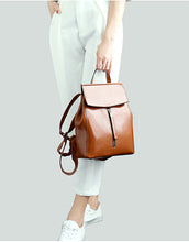 Load image into Gallery viewer, Brown Zipper Convertible Leather Backpack

