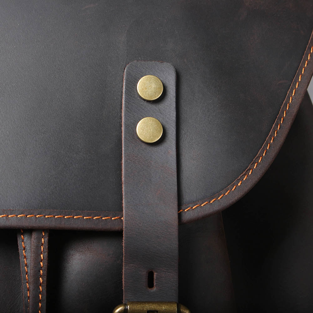 Dark Coffee Leather Full Grain School Backpack