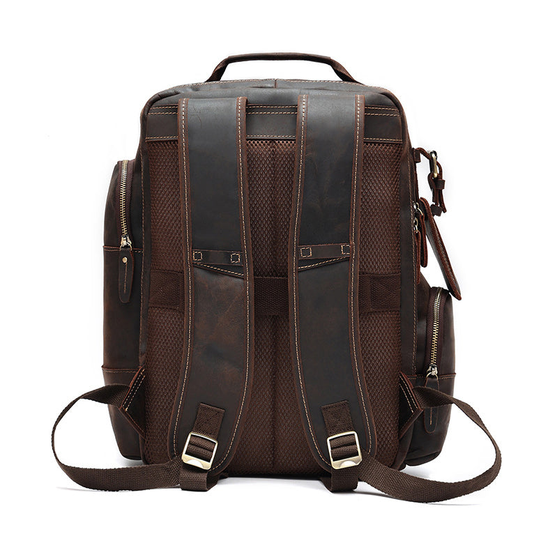 Men's Vintage Full Grain Leather 15.6 Inch Laptop School Backpack Camping Travel 24L Rucksack
