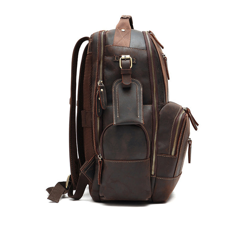 Men's Vintage Full Grain Leather 15.6 Inch Laptop School Backpack Camping Travel 24L Rucksack