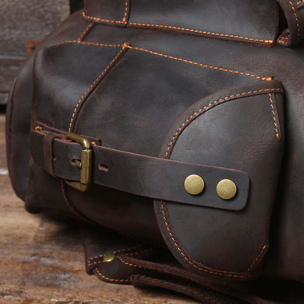 Dark Coffee Leather Full Grain School Backpack